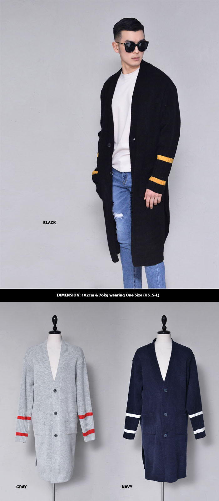 Outerwear Cardigans Extra Long Striped SweaterCardigan 266